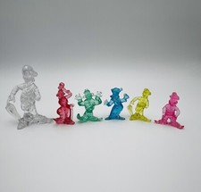 6 Vintage Lucite Clown Clear Plastic Toy Figure Prize Multi Color Translucent