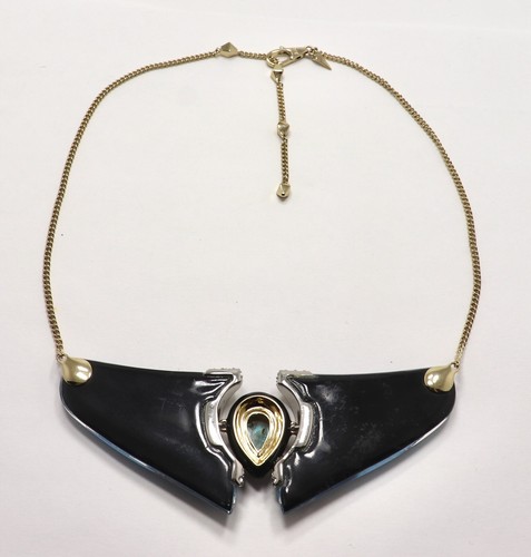 ALEXIS BITTAR BLUE LUCITE LABRADORITE AND CRYSTAL BIB NECKLACE - Picture 9 of 11