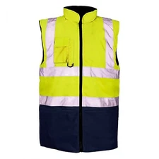 HI VIZ VIS VISIBILITY FLEECE REVERSIBLE WATERPROOF BODY WARMER GILET WAISTCOAT
