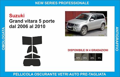 Pellicola Oscurante Per Vetri Auto Pre-Tagliata – Suzuki Grand Vitara 5 Porte 2006-2010 – Kit Per Vetri Posteriori E Lunotto (05% Super Nero) – Adesiva E Resistente Ai Graffi