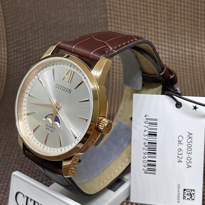 Citizen AK5003-05A Quartz Analog Moon Phase Brown Leather Strap