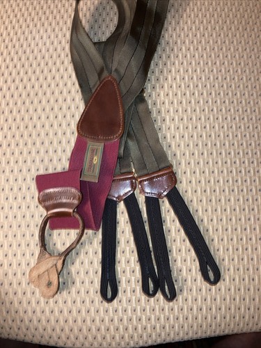 VTG TRAFALGAR SUSPENDER Deep Tan Stripe Black Berrea Woven Pinchers Unused A - Picture 7 of 11