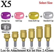 5x Dental Loc In Attach ment Kit Int hex 2.42mm Fixture Cap Housing Overdenture