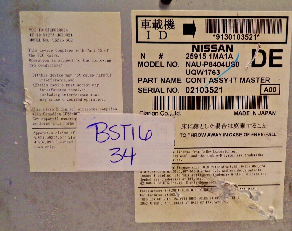 11 12 INFINITI M37 M56 FX35 FX50 BOSE GPS Radio 6 CD Mecanismo 25915-1MA1A BST16 Foto 2 de 4