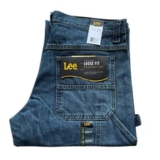 Lee Men's Dark Blue Straight Leg Loose Fit Cargo Carpenter Denim Jeans 2877931
