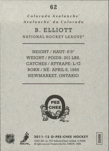 2011-12 O-Pee-Chee Retro #62 Brian Elliott - NM-MT - Picture 2 of 2
