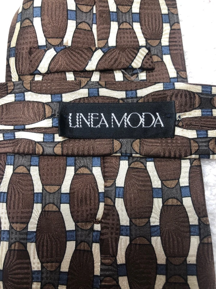 LINEA MODA CORBATA HOMBRE MARRÓN AZUL BLANCO 4 X 58 Foto 4 de 4