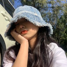 Cappello Bucket Denim Frangiato Sotto Il Sole Donna Uomo Ampia Visiera Moda
