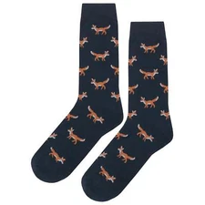 NWT Small Fox Dress Socks Novelty Men 8-12 Black Crazy Fun Sockfly