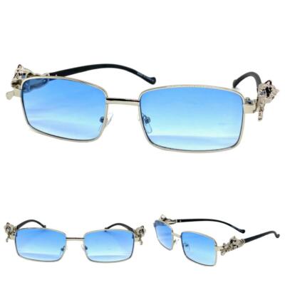 CLASSY Elegant Sophisticated Modern Hip Hop SUN GLASSES Silver Frame Blue Lens