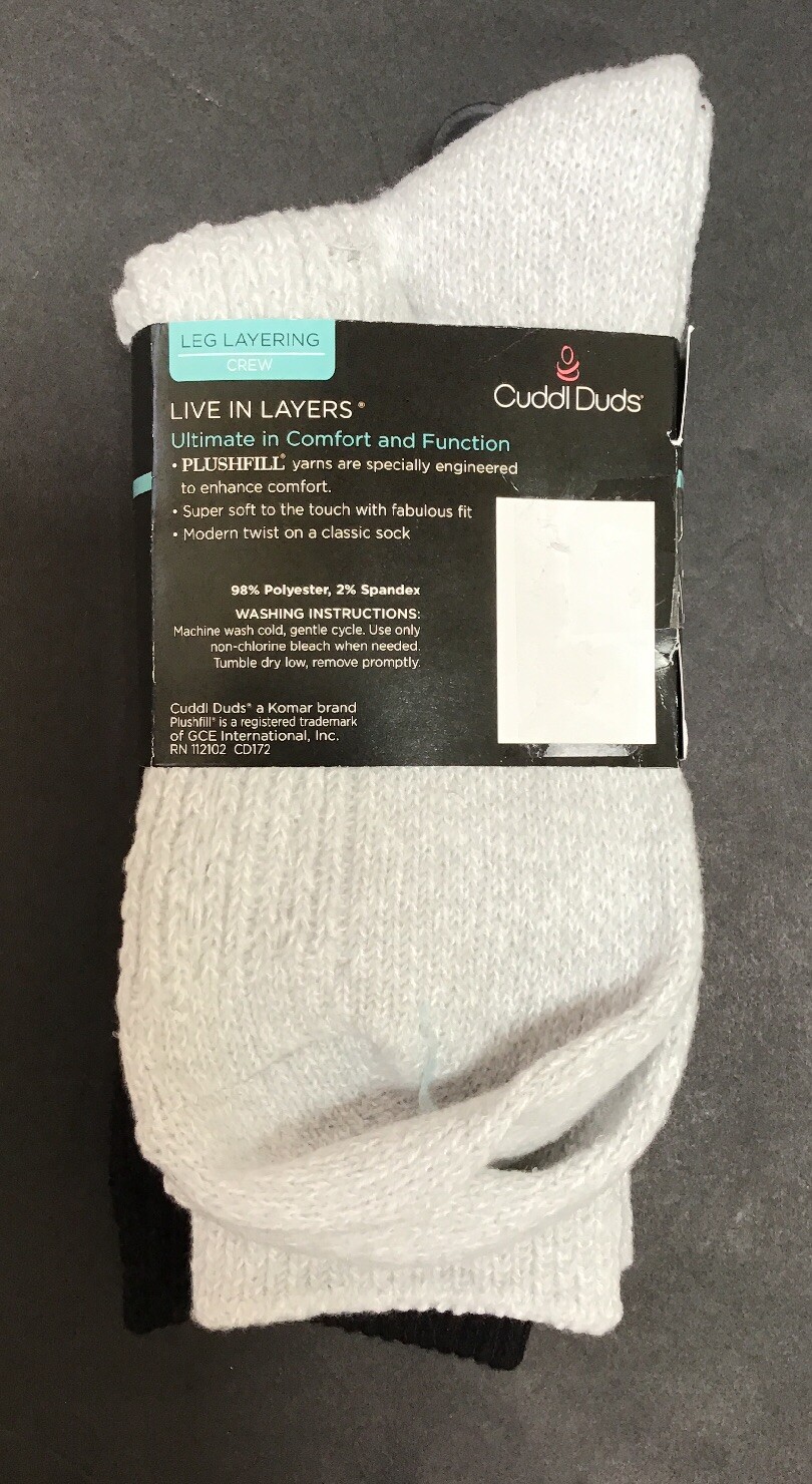 Cuddl Duds Leg Layering Crew Women's Socks 2 Pairs Size 410 Gray/ Black Solid eBay