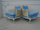 Pair French Wingback Petite Bergere Chairs Cane Set 2 Regency Louis XVI Baroque