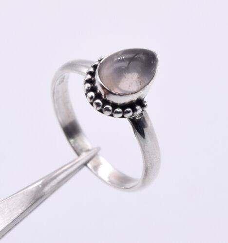 925 Solid Sterling Silver January Birth Gemstone Pink Rose Quartz Ring - Afbeelding 1 van 4