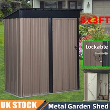 5x3FT Metal Outdoor Storage Shed Steel Garden Shed with Lockable Door Brown UK