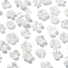 200x Opaque Acrylic Bead Caps Plastic Imitation Pearl Flower Shape Floral White