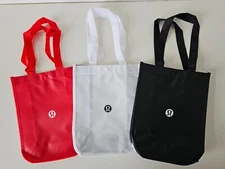 New LULULEMON Black White Red LOGO Reusable Shopping Lunch Bag Small, Pack of 3