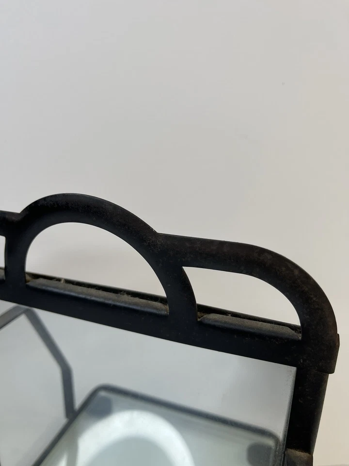 VTG 80s Post Modern Industrial Black Metal Brass Vanity Dresser Makeup Mirror - Image 4 of 4