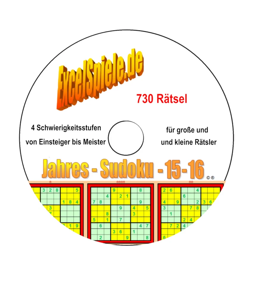Jahres- Excel-SUDOKU 2015 und 2016 im Doppelpack, Excel-Tool zum Rätseln - Bild 2 von 4