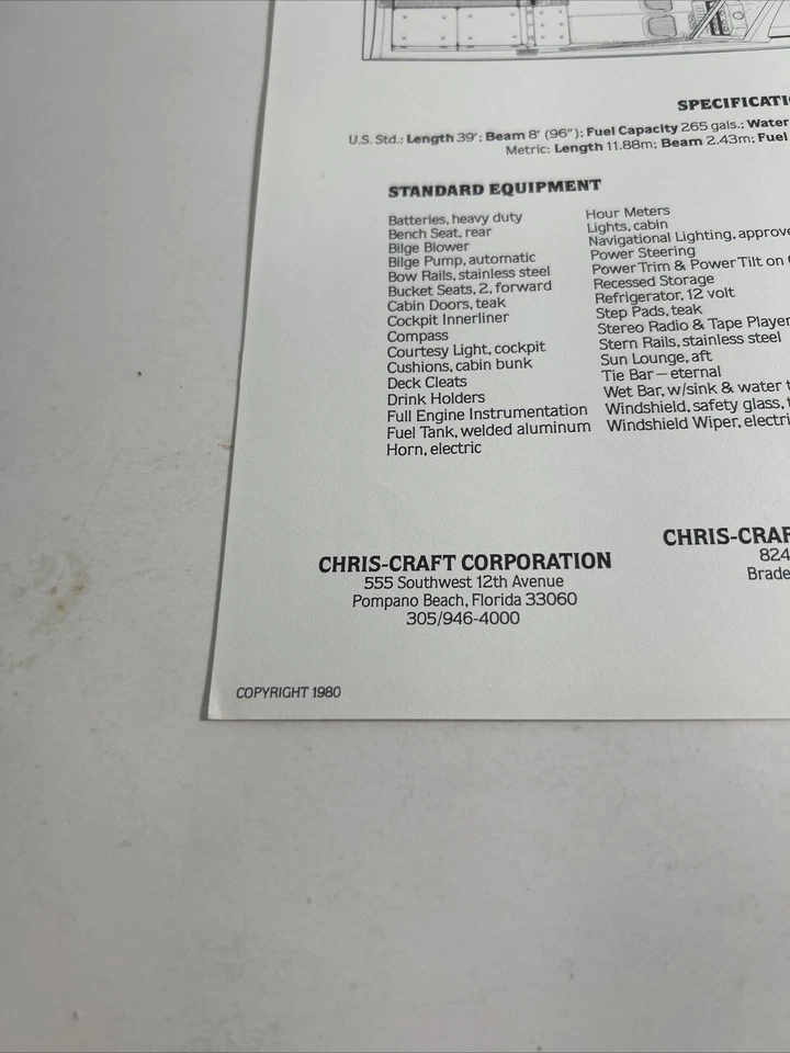 Chris Craft 1980 - Hoja de especificaciones - Plano de cubierta - 211VF 390 SCORPION - Catálogo Foto 2 de 4