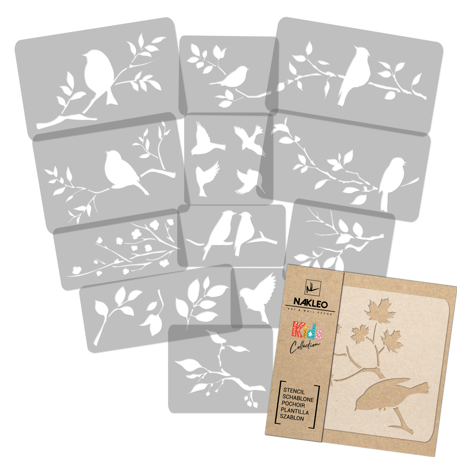 Pochoirs Oiseaux Réutilisables et Lavables en Plastique Souple de 44cm à 13cm pour Customisation