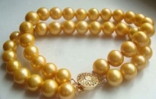 2 Row HUGE AAA 9-10MM ROUND SOUTH SEA GOLD PEARL BRACELET 7.5-8"14K GOLD CLASP - Picture 1 of 3