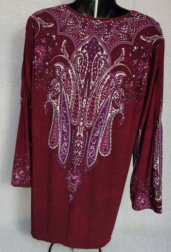 Effortless Style by Citiknits Womens Shirt Top Size M Medium Green White Paisley - Picture 6 of 12