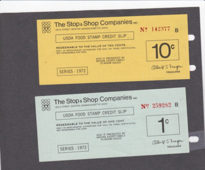KAPPYS STOP & SHOP COMPANIES USDA FOOD STAMP CREDIT SLIP  SET OF TWO  MINT  GV15