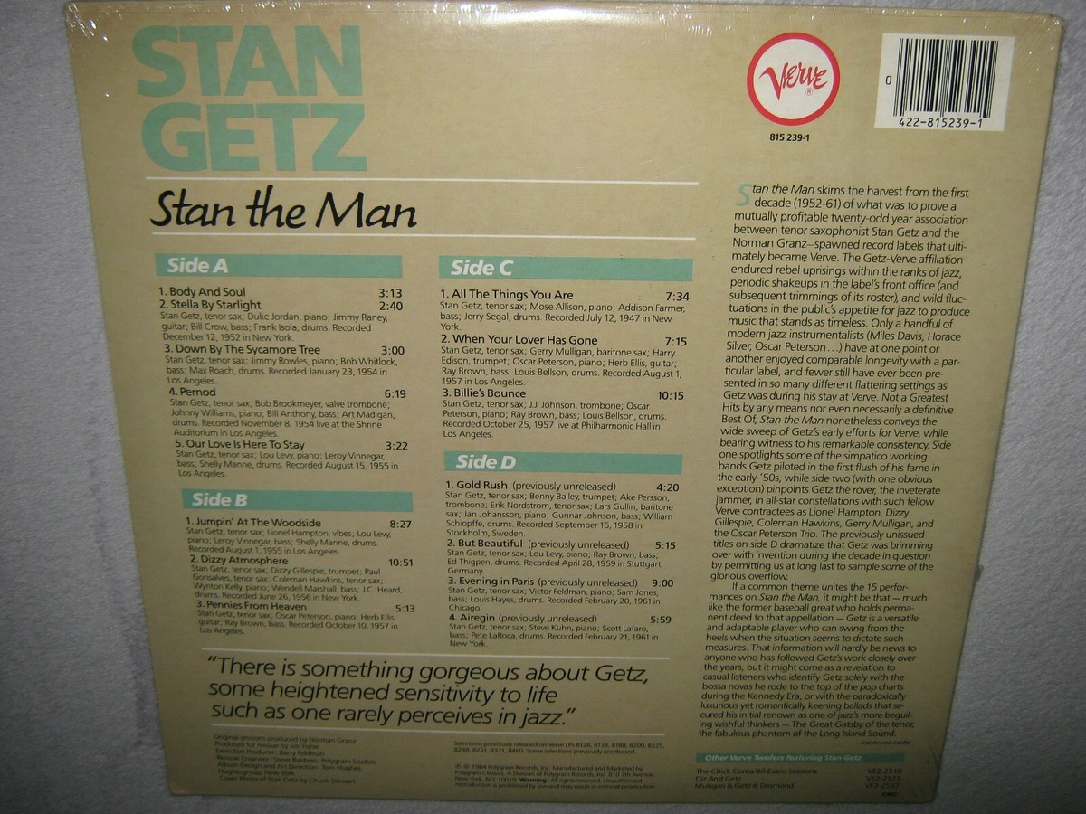 STAN GETZ Stan The Man MINTY Gatefold Double Vinyl 2 LP CRC Best
