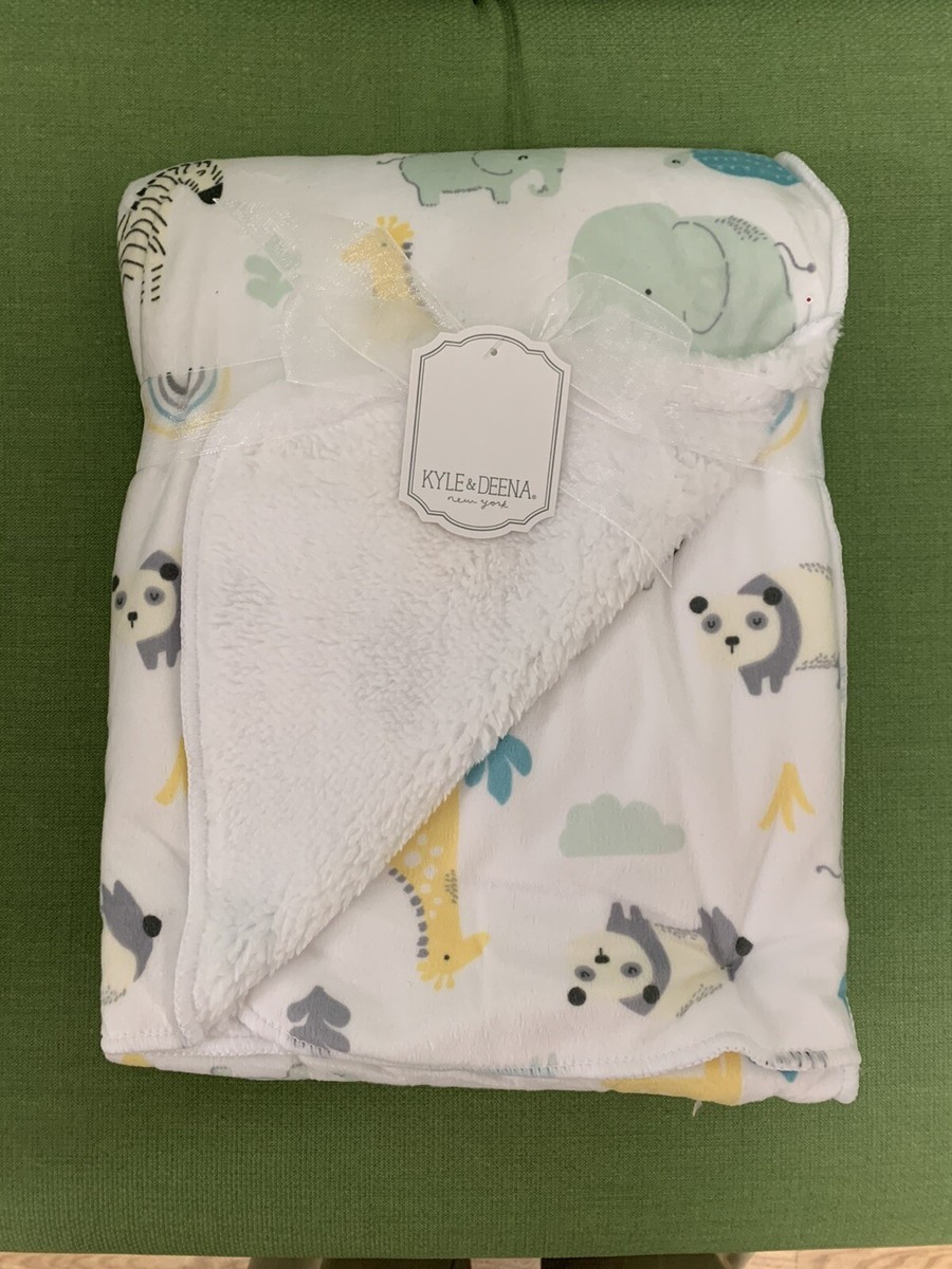 New NWT Kyle Deena Baby Blanket Sherpa White Panda Elephant