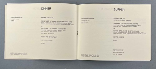QANTAS VINTAGE AIRLINE MENU SYDNEY - DARWIN - SINGAPORE - BAHRAIN - LONDON QF 1 - Picture 3 of 3