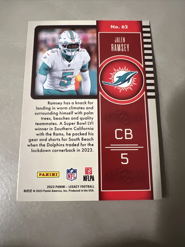 2023 Panini Legacy - 💥🐬Jalen Ramsey🐬💥#62 🐬🐬🐬🐬Miami Dolphins🐬🐬🐬🐬 - Image 2 of 2