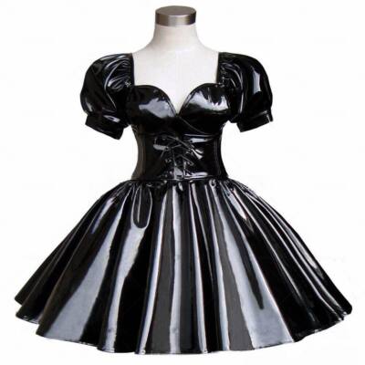 French Maid Girl Sissy Lockable Black PVC Dress Cosplay Costume Tailor ...
