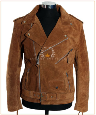 Brando Fringe Tan Men's Biker Cowhide Suede Leather Motorcycle Fashion Jacket
