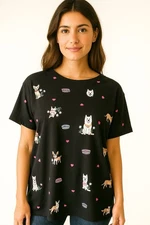 JOYSPUN Women’s L 12/14 Black Doggy Pajama Top Short Sleeve Round Neck