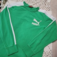 Vintage Puma Big Logo Colorblock Sweatshirt Green and White Size L