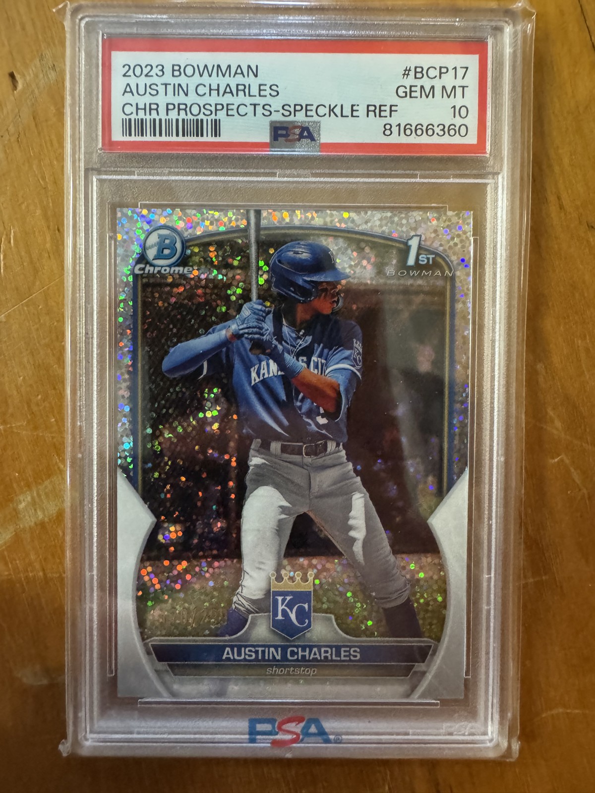 2023 Bowman Chrome 1st  Austin Charles #BCP-17 Speckle Refractor /299. Royals