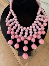 Vintage ZAD Ombre Pink Glass Bead Bib Necklace 16-19”