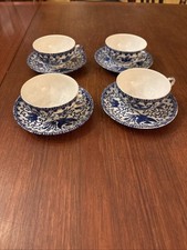 Phoenix Blue  White Tea Cups 4 , Saucers 4 ,Made in Occupied Japan Porcelain