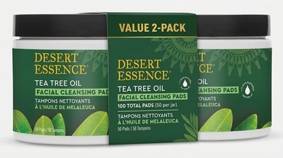 Desert Essence Tea Tree Oil Facial Cleansing Pads 50 Count Pack of 2