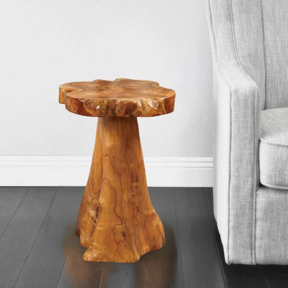 Rustic Teak Tree Stump Table – Live Edge Side Table or Stool, Natural Wood, Gift - Image 3 of 4