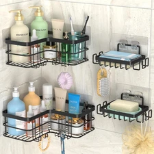 Corner Shower Caddy, 4-Pack Adhesive Shower Shelves with Soap Holder No Drilling