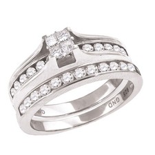 925 Sterling Silver Cubic Zirconia Square Bridal Set Wedding Band Ring Size 8