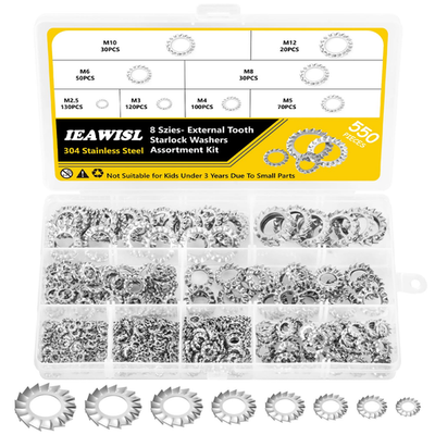 #ad 550Pcs External Tooth Lock Washers Assortment Kit 304 Stainless Steel Metric Ex $14.15