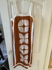 Magaschoni Rust Orange White Floral 100% Linen Maxi Sundress Square Neck XS