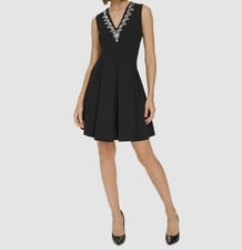 Tommy Hilfiger Womens Black Embellished V-Neck Sleeveless Dress Size 10