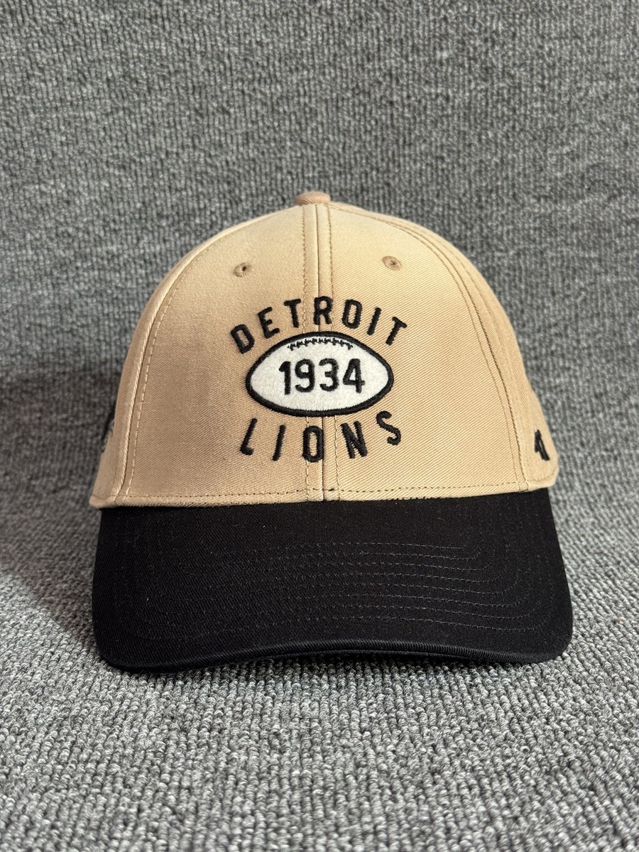 '47 Brand Detroit Lions NFL Dad Hat Tan Black Strapback 1934 Logo Cap
