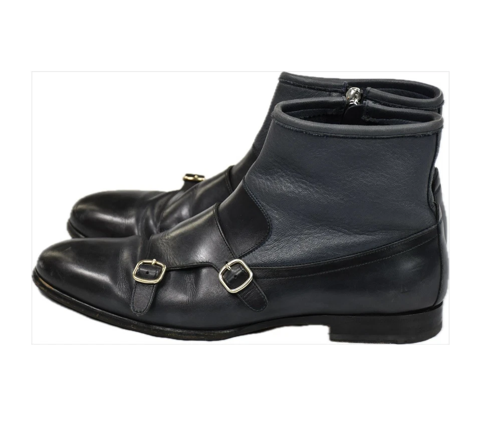 Botas de tornozelo Santoni Fatte a Mano masculinas azul alça monge 8,5 serve 9,5 EUA PERFEITO ESTADO US$ 1400 - Imagem 2 de 4
