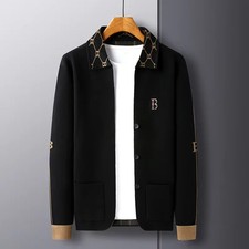 High end brand long sleeved men's lapel knitted cardigan autumn winter fashion B