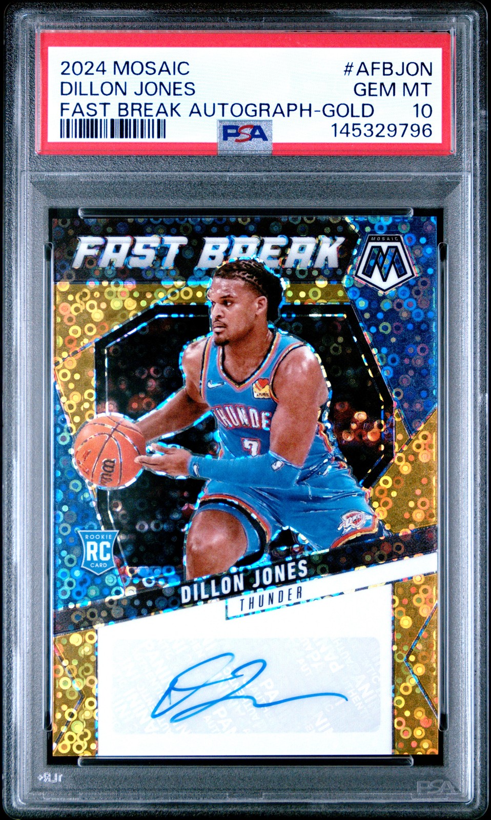 2024 PANINI MOSAIC FAST BREAK AUTO GOLD #AFBJON DILLON JONES ROOKIE 4/10 PSA 10
