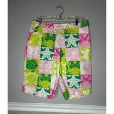 VTG Lilly Pulitzer Long Shorts Bermuda Pink Green Shorts Starfish Sz10 Patchwork